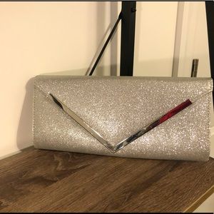 Silver sparkle clutch with chain